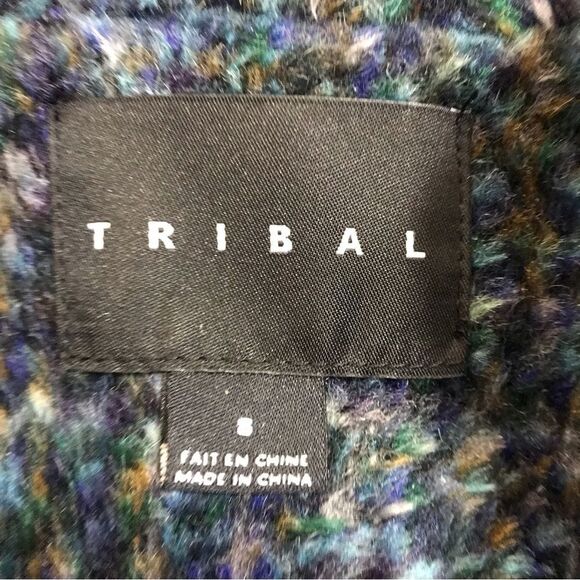 Tribal Women's S Highlands Wool Blend Pea Coat Slate Teal Bouclee Tweed New - Picture 3 of 10